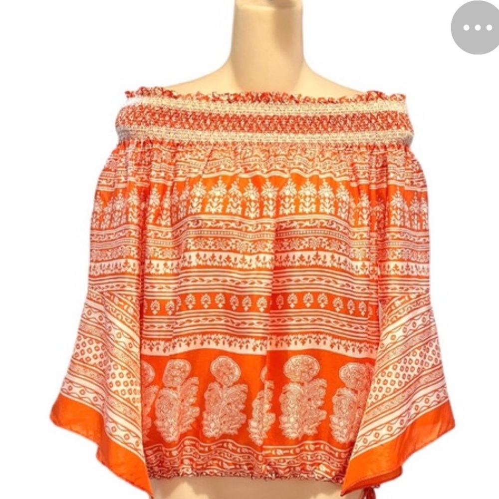 Hanii Y Orange Off-shoulder Boho Tunic Top Blouse | Bell Sleeve | Size38 - Picture 8 of 9